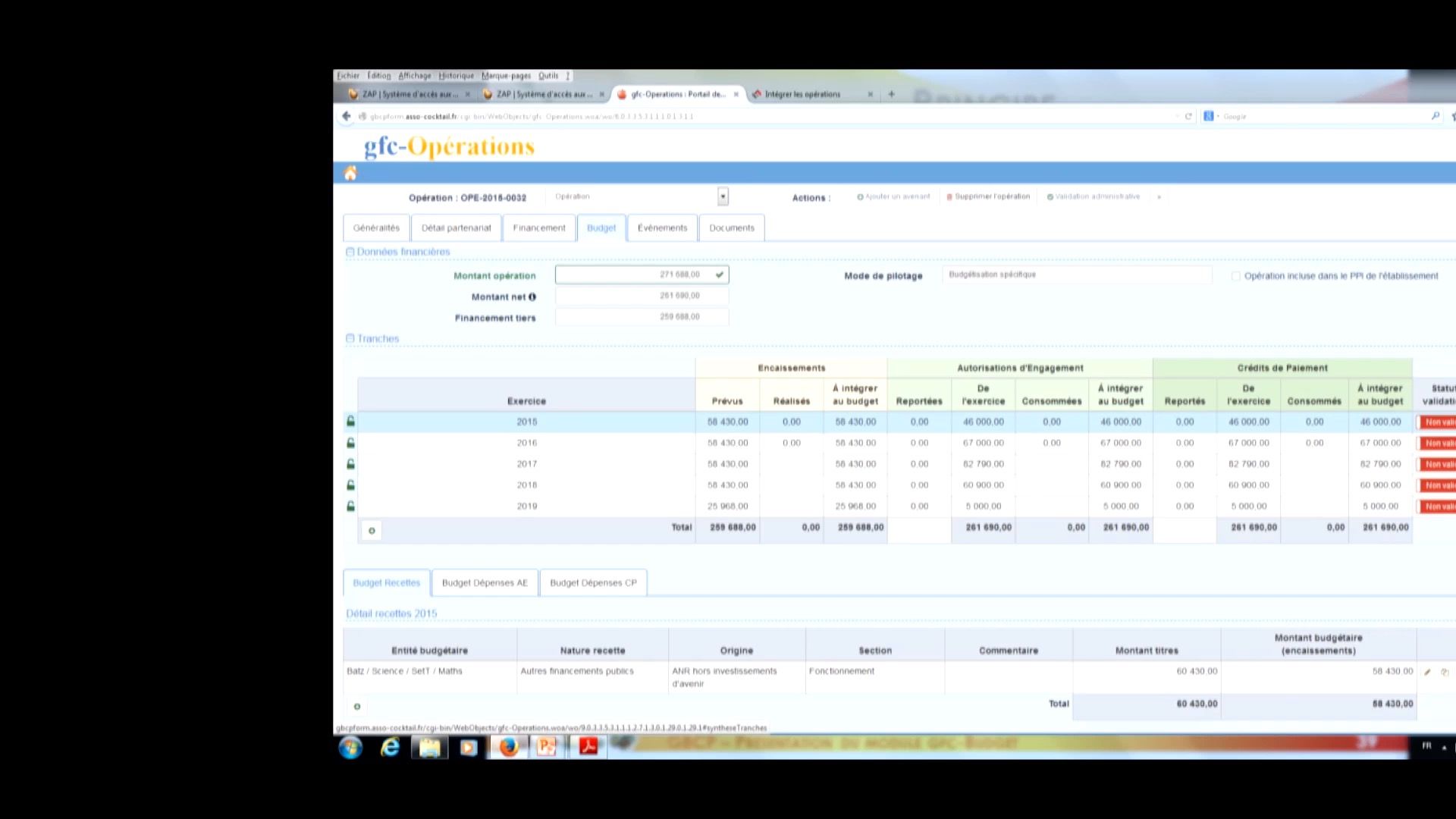 GFC-Budget Intégration des opérations