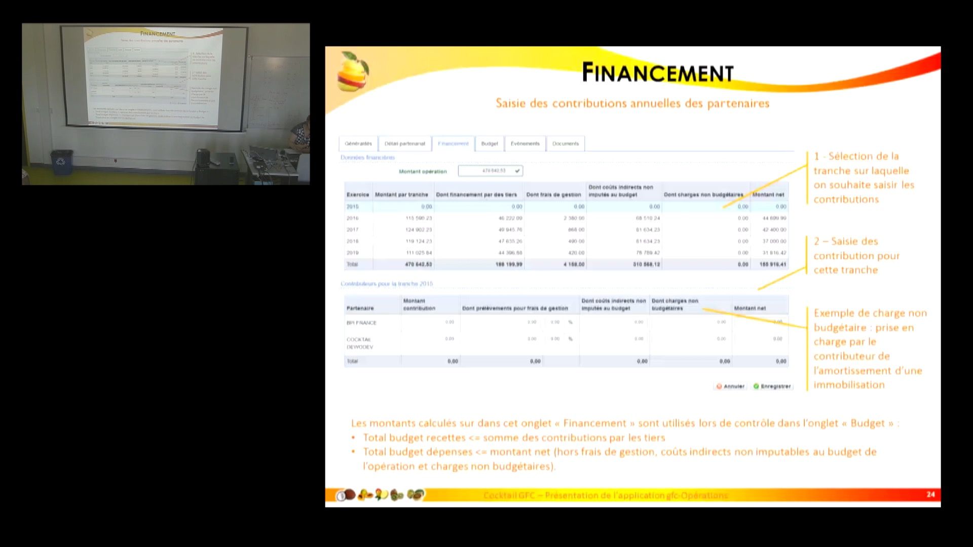 GFC-Opérations Onglet financement